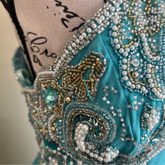 Oleg Cassini Black Tie Vintage Silk Beaded Formal Gown Blue Sz 4 - Picture 3 of 16